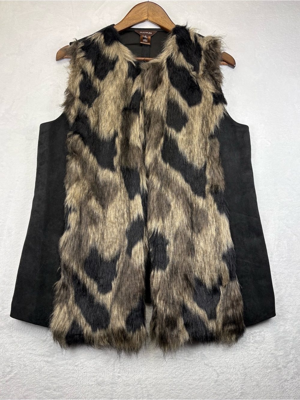 Multiples Leopard-Print Faux Fur Vest in Black and Brown